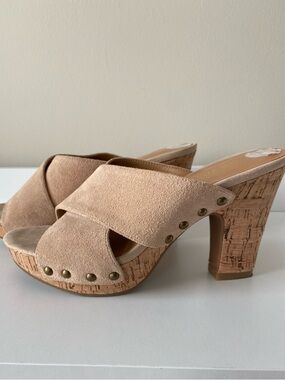 Nine West Womens Nude Cork Heel Slide Sandals